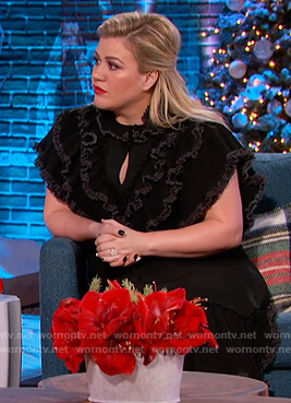 Kelly’s black ruffle trim shift dress on The Kelly Clarkson Show