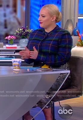 Meghan’s plaid shirt and metallic skirt on The View
