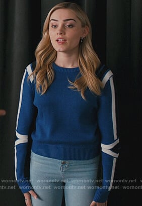 Taylor’s blue stripe sleeve sweater on American Housewife
