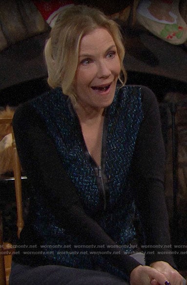 Brooke’s blue tweed zip front sweater on The Bold and the Beautiful