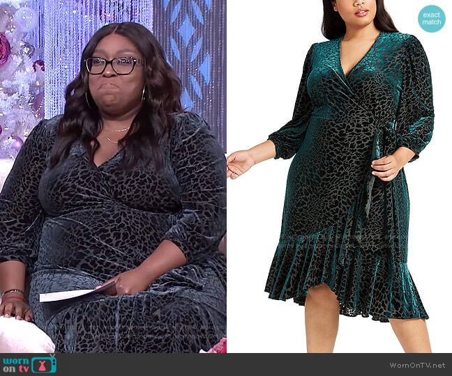 Calvin Klein Plus Size Burnout Velvet Wrap Dress worn by Loni Love on The Real