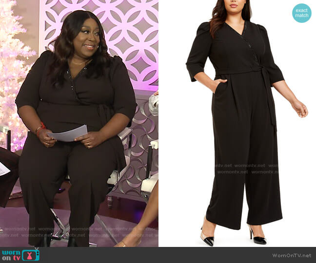 Calvin Klein Plus Size Surplice Jumpsuit worn by Loni Love on The Real
