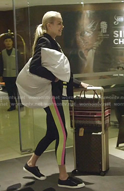 Kameron’s black hooded blazer and side striped leggings on The Real Housewives of Dallas