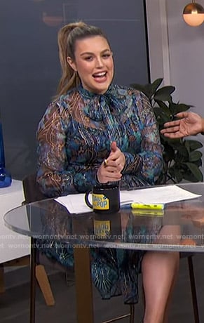 Carissa’s metallic printed tie neck dress on E! News Daily Pop