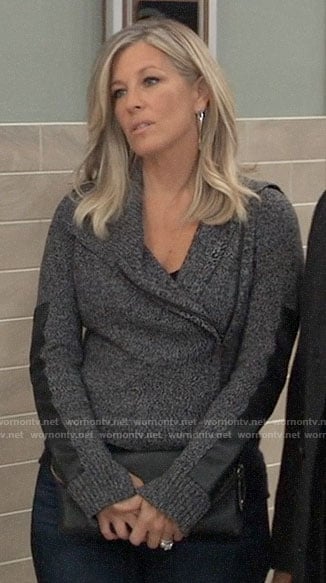 Carly’s grey knit jacket  with leather panels on General Hospital