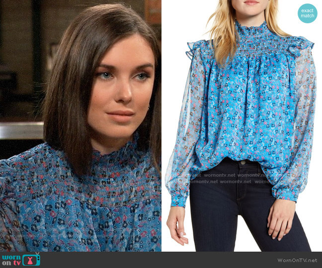 CeCe Plumeria in Bloom Smocked Yoke Blouse worn by Willow Tait (Katelyn MacMullen) on General Hospital