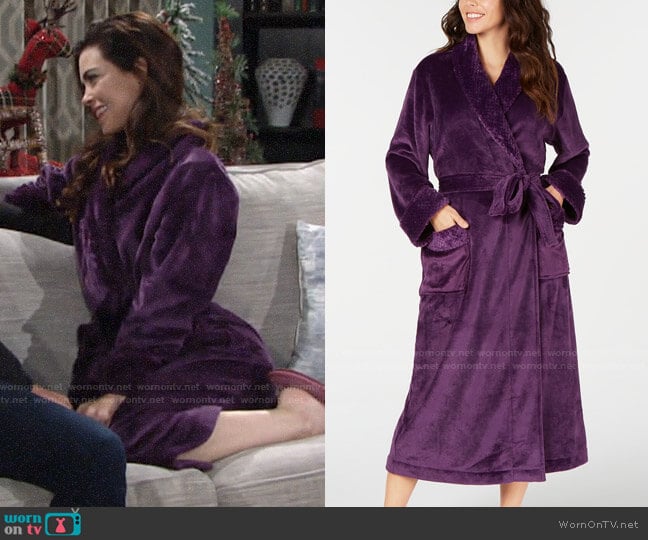 Charter Club Plush Long Robe in Rich Concord worn by Victoria Newman (Amelia Heinle) on The Young and the Restless