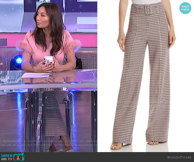 Cinq a Sept Eliza Wide-Leg Plaid Pants worn by Jeannie Mai on The Real