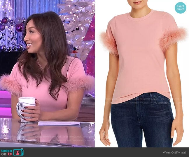 Cinq a Sept Zoie Feather-Trimmed Top worn by Jeannie Mai on The Real