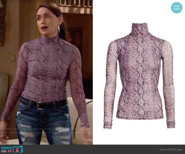 Cinq a Sept Snake Print Turtleneck Top worn by Quinn Fuller (Rena Sofer) on The Bold and the Beautiful