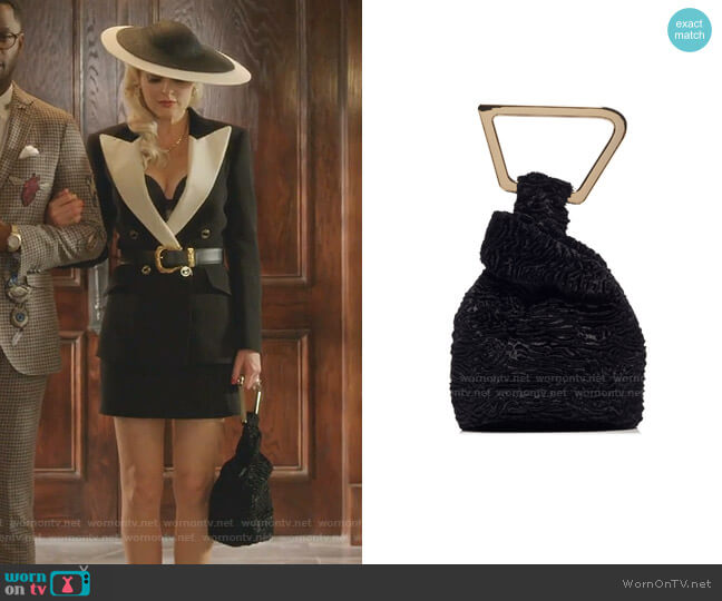 Cult Gaia Astraea Faux Fur Top Handle Bag worn by Alexis Carrington (Elaine Hendrix) on Dynasty