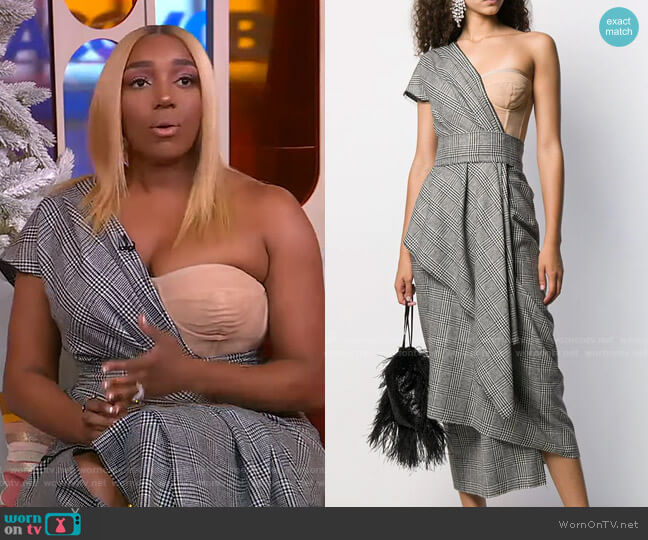 Dolce & Gabbana Asymmetric One-Shoulder Plaid Midi Dress worn by Nene Leakes on Good Morning America