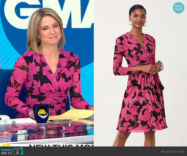 Diane von Furstenberg Brenda Mesh Faux-Wrap Dress worn by Amy Robach on Good Morning America