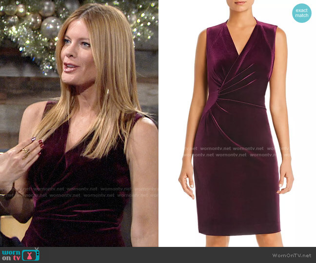 Elie Tahari Dolly Sleeveless Ruched Velvet Dress worn by Phyllis Summers (Michelle Stafford) on The Young and the Restless