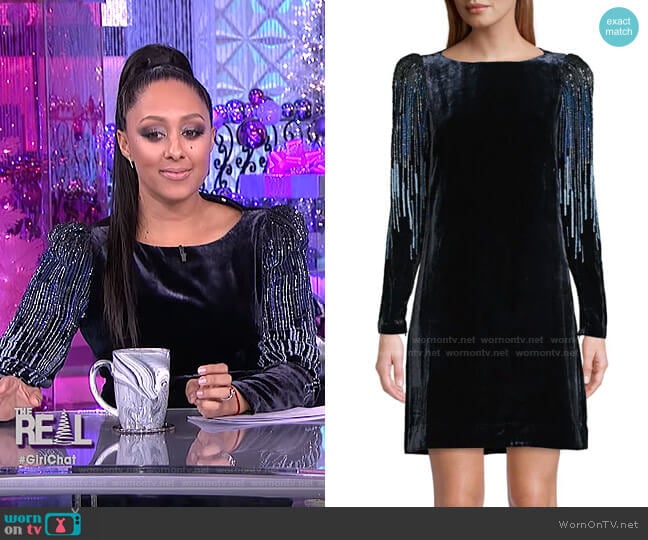 Elie Tahari Velvet Sequin Sheath Dress worn by Tamera Mowry on The Real