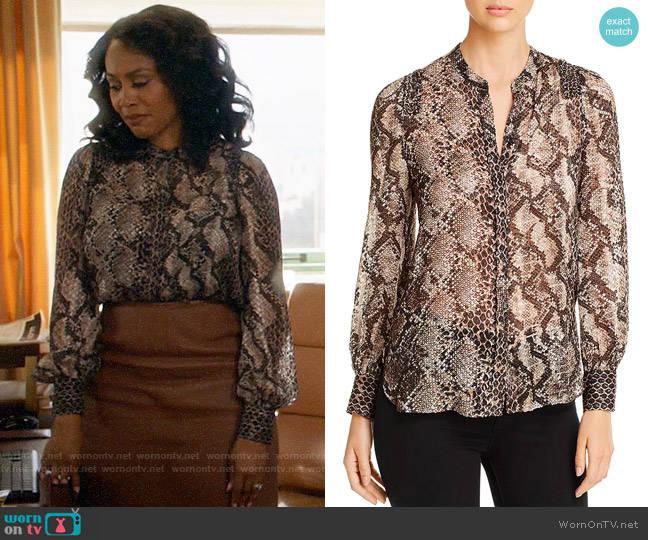 Elie Tahari Elizabeth Blouse worn by Lola Carmichael (Simone Missick) on All Rise