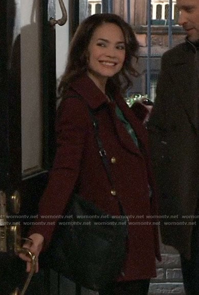 Elizabeth’s burgundy peacoat on General Hospital