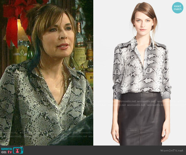 Elizabeth & James Kane Python Print Silk Blouse worn by Kate Roberts (Lauren Koslow) on Days of our Lives