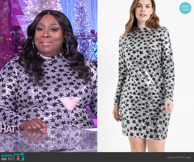 Eloquii Mock Neck Sequin Dress worn by Loni Love on The Real