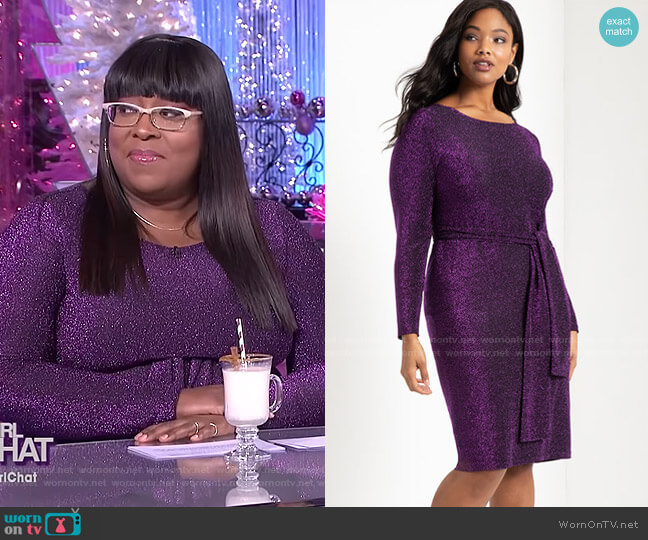 Eloquii Lurex Tie Waist Dress worn by Loni Love on The Real