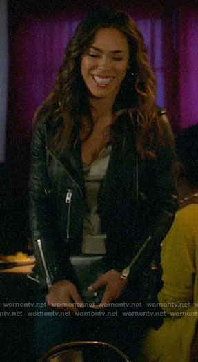 Emily’s leather moto jacket on All Rise