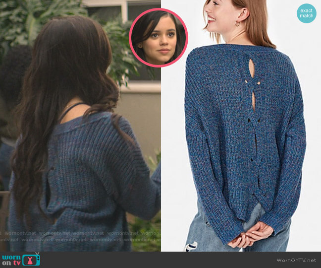 Express Cable Knit Split Back Pullover Sweater worn by Ellie (Jenna Ortega) on You