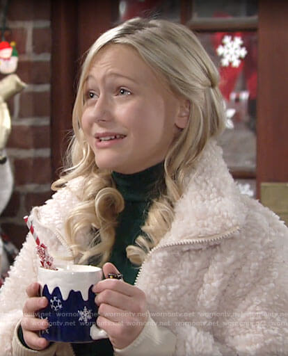 Faith’s fleece bomber jacket on The Young and the Restless