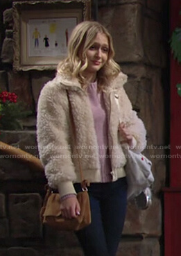 Faith’s fleece bomber jacket on The Young and the Restless