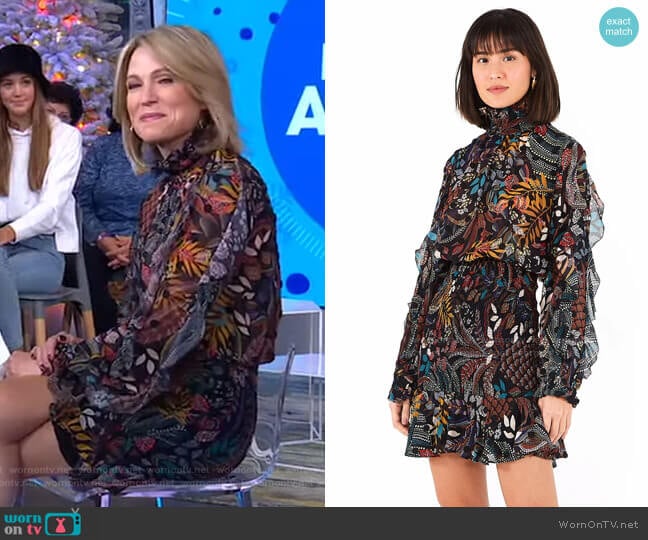 Farm Rio Delicate Forest Smocked Mini Dress worn by Amy Robach on Good Morning America