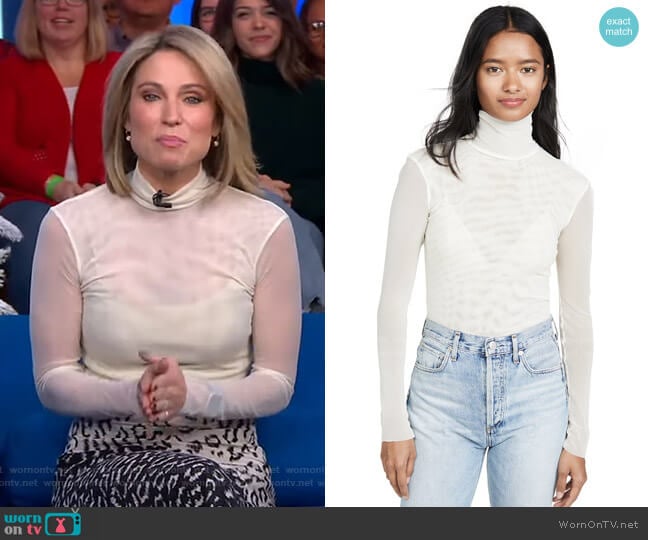 Free People Double Layer Mesh Turtleneck Top worn by Amy Robach on Good Morning America