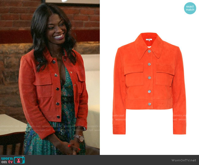 Ganni Salvia Suede Jacket worn by Ali Finer (Javicia Leslie) on God Friended Me