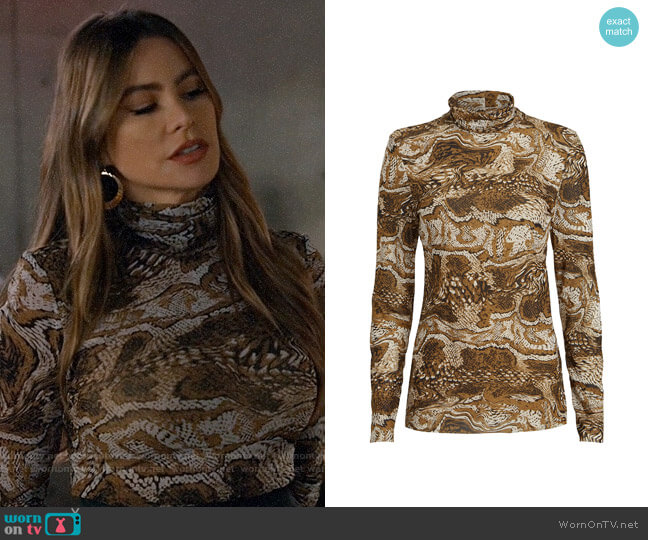 Ganni Marble Print Mesh Turtleneck Top worn by  Gloria Pritchett (Sofia Vergara) on Modern Family
