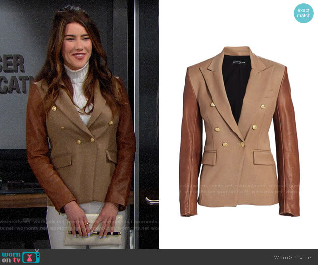 Generation Love Enzo Blazer in Camel worn by Steffy Forrester (Jacqueline MacInnes Wood) on The Bold and the Beautiful
