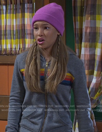 Ava’s grey striped hoodie on Bunkd