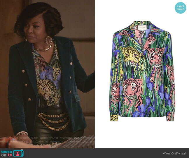Gucci Feline Garden Print Silk Twill Blouse worn by Cookie Lyon (Taraji P. Henson) on Empire