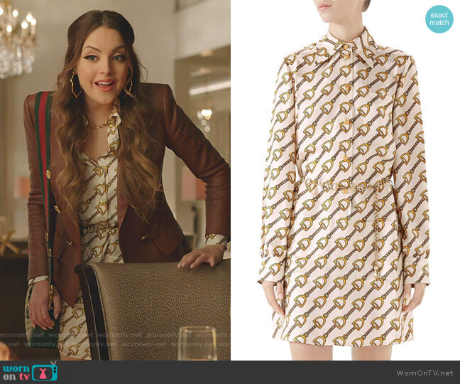 Gucci Stirrups Print Silk Twill Dress worn by Fallon Carrington (Elizabeth Gillies) on Dynasty