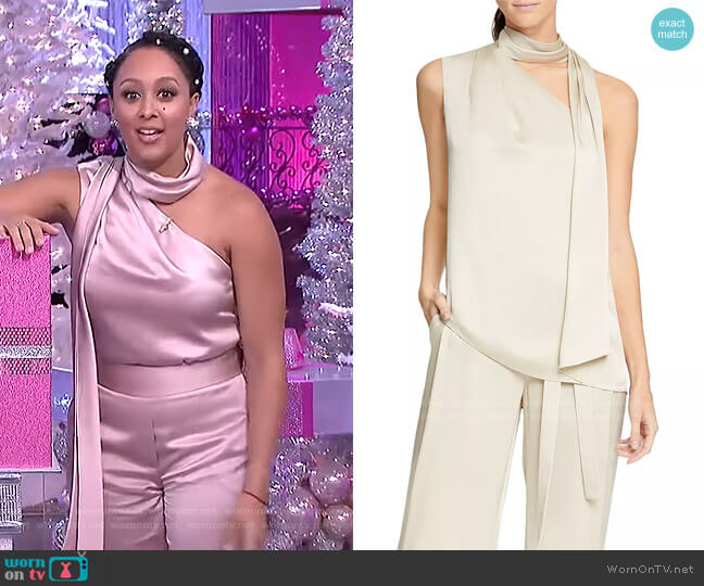Halston Scarf-Neck Top worn by Tamera Mowry on The Real