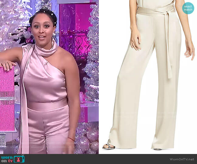 Halston Flowy Satin Pants worn by Tamera Mowry on The Real