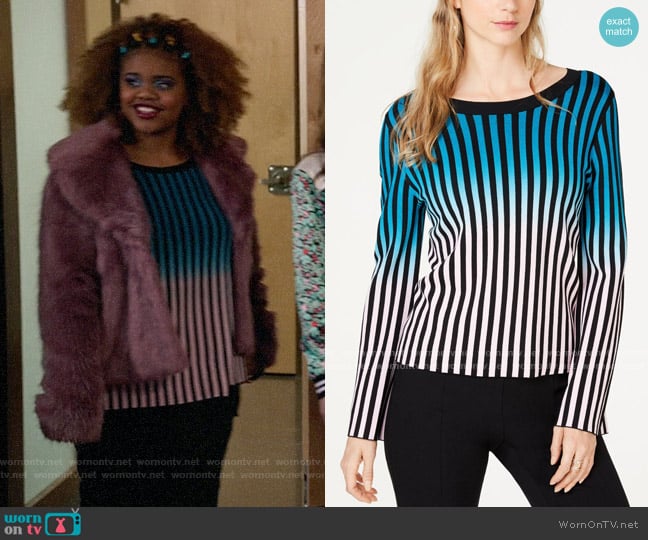 INC International Concepts Ombre-Stripe Pullover Sweater worn by Kourtney (Dara Renee) on High School Musical The Musical The Series