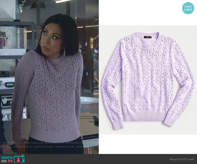 J. Crew Point Sur Allover Pointelle Crewneck Sweater worn by Tina Minoru (Brittany Ishibashi) on Marvels Runaways