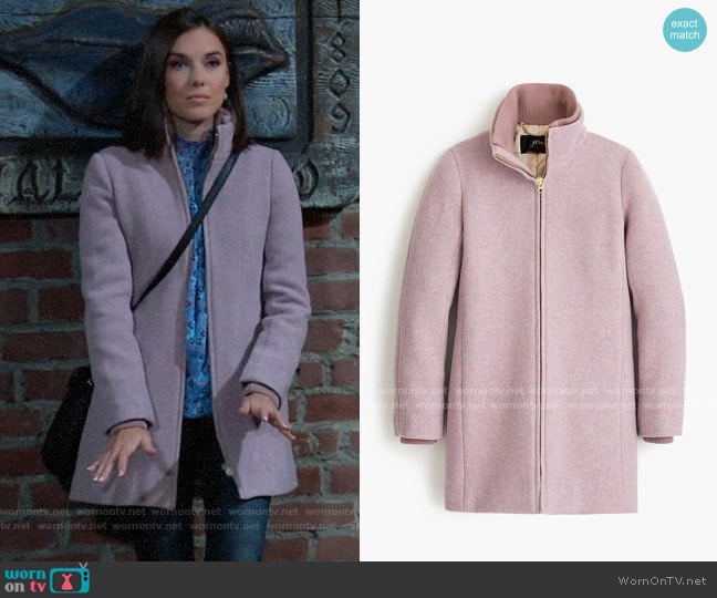 J. Crew Lodge coat in Italian stadium-cloth wool in Heather Cotton Candy worn by Willow Tait (Katelyn MacMullen) on General Hospital