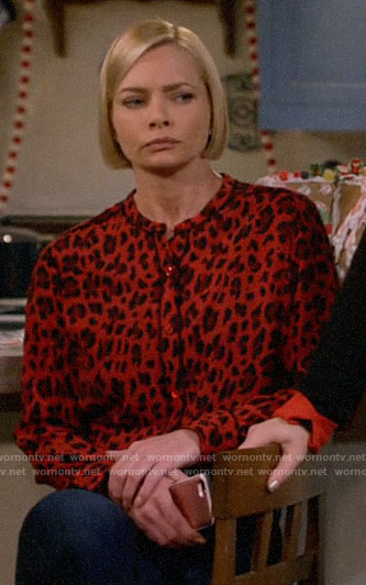 Jill’s red leopard blouse on Mom