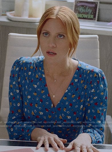 Julia’s blue floral top on Almost Family