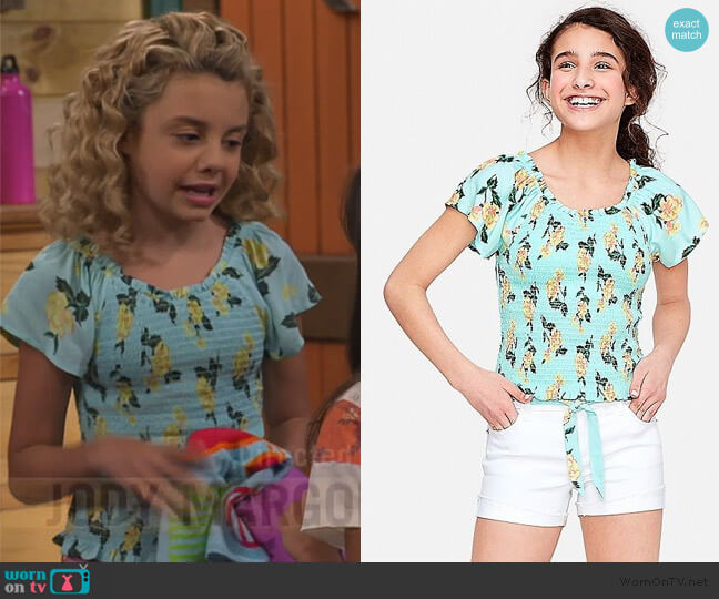 Justice Smocked Off Shoulder Top worn by Destiny Baker (Mallory James Mahoney) on Bunkd