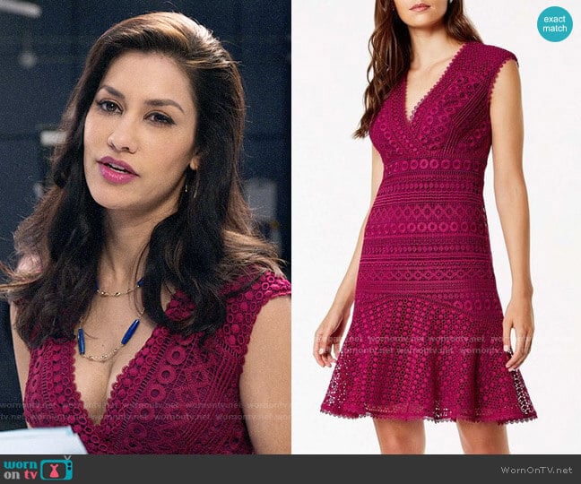 Karen Millen Lace Peplum Dress worn by Alison Namazi (Janina Gavankar) on The Morning Show