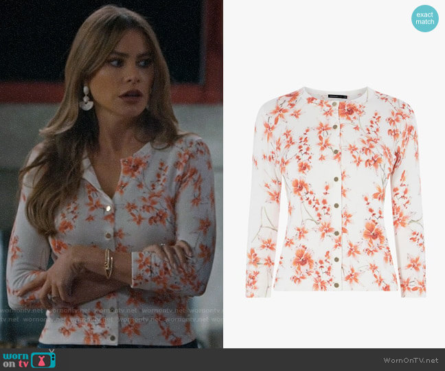 Karen Millen Orchard Floral Snap-Front Cardigan worn by  Gloria Pritchett (Sofia Vergara) on Modern Family