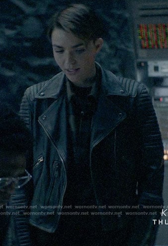 Kate’s leather jacket with ribbed panels on Batwoman