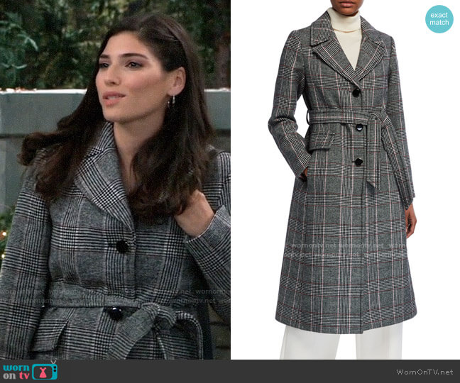 Kate Spade Glen Plaid Belted Trench Coat worn by Brook Lynn Quartermaine (Amanda Setton) on General Hospital