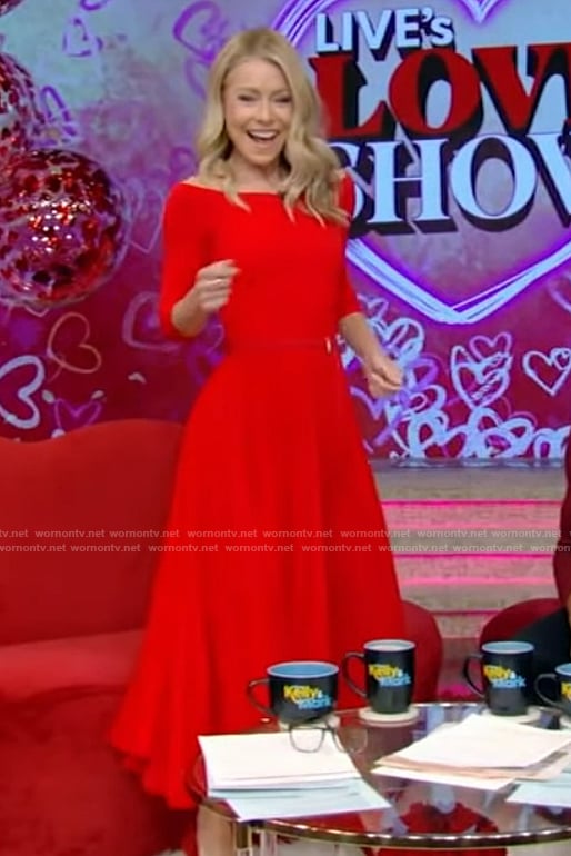 Kelly’s red belted maxi dress on Live with Kelly and Ryan