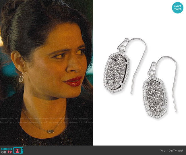 Kendra Scott Lee Small Drop Earrings in Platinum Drusy / Silver worn by Mel Vera (Melonie Diaz) on Charmed